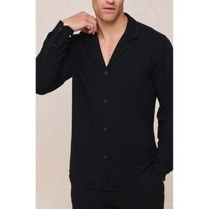Raith Linen Blend Camp Collar Shirt Mens 2XL Black Cuban Resort Casual Minimal